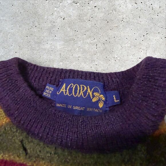 Vintage Acorn Pure Wool Sheep Sweater L Made in Great Britain Distressed Holes - Picture 11 of 14